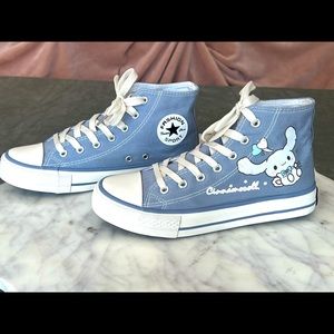 Kawaii Cinnamon roll dog blue painted high tops